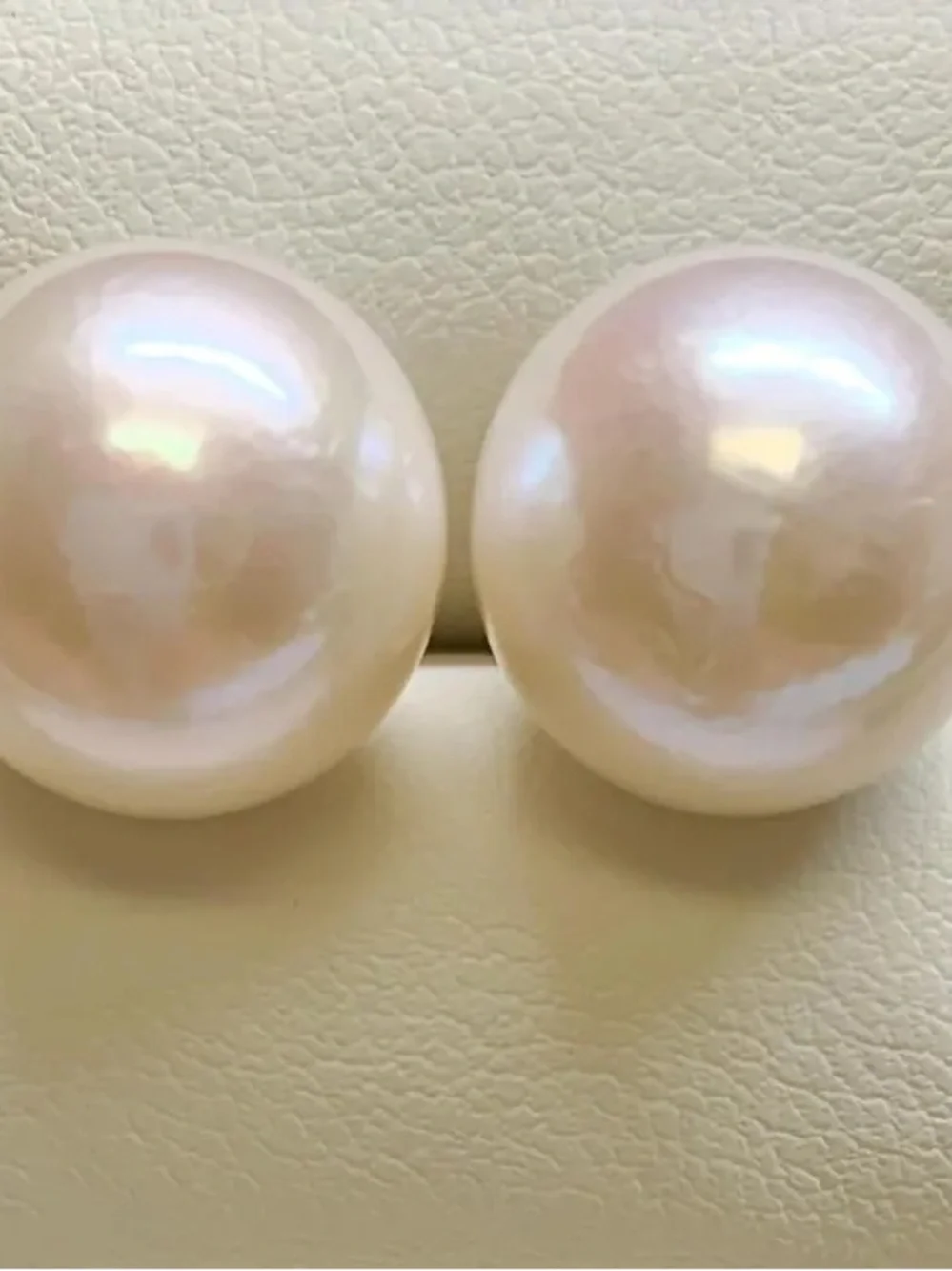 Cultured White Pearl 12mm-14mm 14k white gold Stud Earrings - Statement Jewels